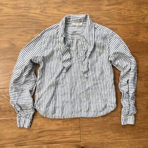 Frame Handkerchief Linen Top Women's Size XS Blue/White Striped Long Sleeve